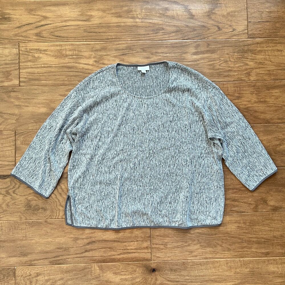 J.Jill Pure Jill Textured 3/4 Sleeve Top Size M Heather Gray